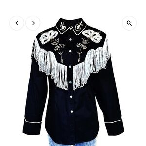 Rockmount Ranchwear Western Fringe Embroidered Black shirt with Cream Accents